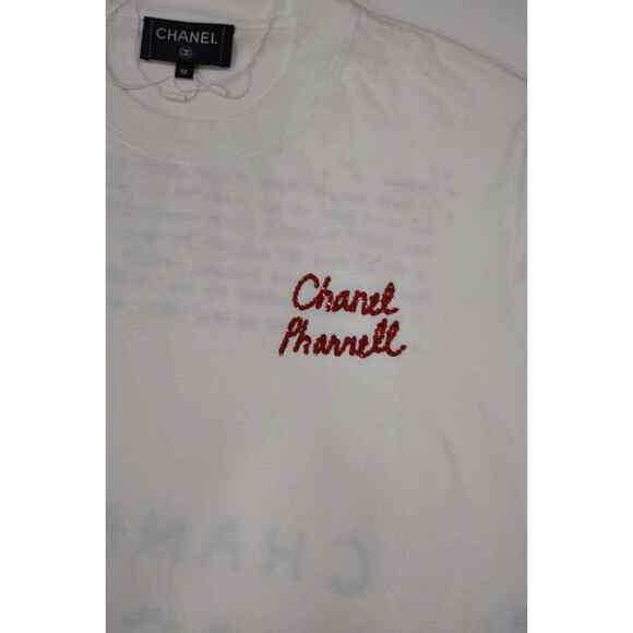 Chanel X Pharrell Capsule Collection White Long Sleeve Graffiti Tee Shirt RARE M - Picture 9 of 12